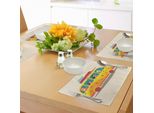 Tovagliette Abakuhaus Per Camper, Hippy Vintage In Un Minivan Con Bagagli E Tavole Da Surf Tropical Vacation Cartoon, Tiscjdeco In Tessuto Resistente Ai Colori Per La Sala Da Pranzo E La Cucina, Multicolore