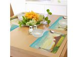 Tovagliette Abakuhaus Vulcano, Montagna Preistorica Magma Vista Lava Con Nuvole Felci Paesaggio Tettonico Pastorale, Tiscjdeco In Tessuto Resistente Ai Colori Per La Sala Da Pranzo E La Cucina, Multicolore