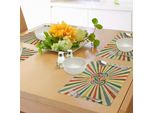 Abakuhaus Tovagliette Vintage Arcobaleno, Stile Anni '60 Con Strisce Colorate E Scarabocchi Intrecciati, Esplosione Di Linee Colorate Sullo Sfondo, Tovagliette Decorative In Tessuto Resistente Al Lavaggio Per La Sala Da Pranzo E La Cucina, Multicolore