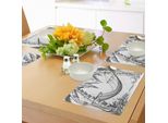 Abakuhaus Tovagliette Vintage, Amaca E Palme Vacanze Relax Sulla Costa Paesaggio Tropicale, Tiscjdeco In Tessuto Resistente Ai Colori Per La Sala Da Pranzo E La Cucina, Grigio Antracite Bianco