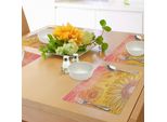 Tovagliette Botaniche Abakuhaus, Girasoli Dai Colori Caldi, Disegno Agricolo Con Piante Fiorite, Tessuto Lavabile E Resistente Allo Scolorimento Per Sala Da Pranzo E Cucina, Rosso Bordeaux, Arancione, Giallo