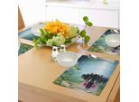 Tovagliette Da Pranzo Abakuhaus Zen Garden, Fiori Rosa Spa Stones E Albero Di Bambù Sull'acqua Relax Terapia Pace, Tiscjdeco In Tessuto Resistente Al Lavaggio Per La Sala Da Pranzo E La Cucina, Multicolore