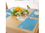 Abakuhaus Tovagliette Gialle E Blu, Motivo Infantile Con Barche Sull'oceano E Sole, Tiscjdeco In Tessuto Resistente Al Lavaggio Per La Sala Da Pranzo E La Cucina, Blu Navy, Giallo E Blu