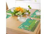 Tovagliette Abakuhaus, Donna Che Corre Con Il Suo Animale Domestico Su Uno Sfondo Sporco, Tiscjdeco In Tessuto Resistente Al Lavaggio Per La Sala Da Pranzo E La Cucina, Verde Taupe
