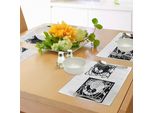 Abakuhaus Tovagliette Celtiche, Sagome Di Uccelli - Animali Fantastici Con Motivi Ornamentali Ispirati Al Traforo, Tiscjdeco In Tessuto Resistente Al Lavaggio Per La Sala Da Pranzo E La Cucina, Bianco E Nero