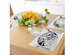 Tovagliette Celtiche Abakuhaus, Simbolo Astronomico Druidico Dell'unicorno Acquatico Nel Disegno A Cerchi, Tiscjdeco In Tessuto Resistente Al Lavaggio Per La Sala Da Pranzo E La Cucina, Bianco E Nero
