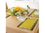 Tovagliette Abakuhaus Vintage Gialle, Tema Hazard Attenzione Bau Tape Illustrazione Con Look Grunge, Tiscjdeco In Tessuto Resistente Al Colore Per La Sala Da Pranzo E La Cucina, Giallo E Nero