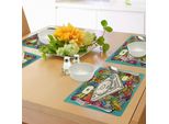Abakuhaus Tovagliette Urbane Con Graffiti, Strumenti Musicali Disegnati A Mano, Microfoni Colorati, Sassofoni, Chitarre, Cuffie, Tiscjdeco In Tessuto Resistente Ai Colori Per La Sala Da Pranzo E La Cucina, Multicolore
