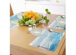 Tovagliette Abakuhaus Vintage Blu, Design Orientale Ispirato Al Pizzo Con Motivi A Pennellate Acquerellate, Tiscjdeco In Tessuto Resistente Al Lavaggio Per La Sala Da Pranzo E La Cucina, Azzurro E Blu