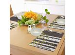 Abakuhaus Tovagliette Astratte, Silhouette Astratta Delle Foglie Di Betulla Su Uno Sfondo Scuro, Tovaglietta Decorativa In Tessuto Resistente Al Lavaggio Per La Sala Da Pranzo E La Cucina, Bianco, Marrone E Verde.