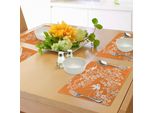 Abakuhaus Tovagliette Arancioni E Bianche, Flora E Fauna Asiatiche In Stile Doodle, Sagome Di Uccelli E Fiori, Decorazioni Da Tavola In Tessuto Resistente Al Lavaggio Per La Sala Da Pranzo E La Cucina, Arancione E Bianco