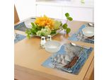 Tovagliette Abakuhaus Vintage Boot, Vecchia Nave A Vela Tema Storico Onde Mare Dipinto Costiero Stampa Vintage, Tiscjdeco In Tessuto Resistente Al Colore Per Sala Da Pranzo E Cucina, Multicolore