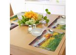 Abakuhaus Tovagliette Paesaggio, Illustrazione Autunnale Con Montagne E Prati Al Tramonto Effetto Acquerello, Decorazione Da Tavola In Tessuto Resistente Al Lavaggio Per Sala Da Pranzo E Cucina, Multicolore