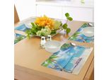 Tovagliette Abakuhaus Vintage Boot, Vacanza Esotica Con Palme Presso Sandy Beach Yacht Loungers Acquerello Artistico, Tiscjdeco In Tessuto Resistente Al Colore Per La Sala Da Pranzo E La Cucina, Multicolore