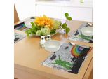 Abakuhaus Tovagliette Urbane Con Graffiti, Motivo A Occhio Di Bue Con Contorni Arcobaleno E Sagoma Di Uomo Verde, Tiscjdeco In Tessuto Resistente Al Colore Per La Sala Da Pranzo E La Cucina, Multicolore
