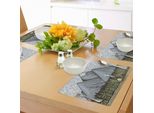 Tovagliette Abakuhaus Berg, Arte Effimera Della Catena Montuosa Con Un Piccolo Scorcio Di Campagna, Tiscjdeco In Tessuto Resistente Al Lavaggio Per La Sala Da Pranzo E La Cucina, Blu-Grigio Taupe Verde