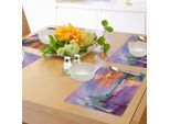 Abakuhaus Tovagliette Paesaggio, Disegno Astratto Disegnato A Mano Di Montagne Al Tramonto Con Effetto Pittura A Olio, Tiscjdeco In Tessuto Resistente Al Colore Per La Sala Da Pranzo E La Cucina, Multicolore