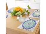 Tovagliette Abakuhaus Rainbow Mandala, Motivo Boho A Rosetta Con Cuori E Stelle, Composizione Ornamentale Orientale, Tiscjdeco In Tessuto Resistente Al Lavaggio Per Sala Da Pranzo E Cucina, Multicolore