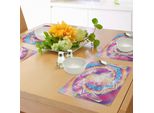 Tovagliette Abakuhaus Rainbow Mandala, Disegno Mandala Mediorientale Con Strisce Sinuose Su Sfondo Sfocato Colorato, Decorazione Da Tavola In Tessuto Resistente Al Lavaggio Per Sala Da Pranzo E Cucina, Multicolore