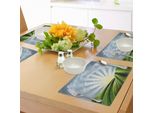 Abakuhaus Tovagliette Psichedeliche, Campi Ondulati, Alba, Villaggio, Effetti Digitali Pastorali, Tiscjdeco In Tessuto Resistente Al Colore Per La Sala Da Pranzo E La Cucina, Giallo Chiaro, Verde E Blu