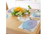 Abakuhaus Tovagliette Mandala Viola, Ampio Mandala Floreale Circolare Su Sfondo Bianco, Tovaglietta Decorativa In Tessuto Resistente Al Lavaggio Per La Sala Da Pranzo E La Cucina, Blu, Viola, Azzurro E Viola