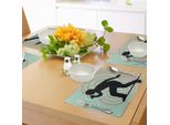 Tovagliette Abakuhaus Hiphop, Musicista Rap Con Silhouette Del Microfono Che Canta Sullo Sfondo Stage Theme Funky Backdrop, Tiscjdeco In Tessuto Resistente Ai Colori Per La Sala Da Pranzo E La Cucina, Multicolore