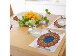 Tovagliette Abakuhaus Rainbow Mandala, Motivo Fiori E Cannella, Mandala Boemo Ornamentale Dal Design Esotico Mediorientale, Tiscjdeco In Tessuto Resistente Al Lavaggio Per Sala Da Pranzo E Cucina, Multicolore