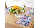 Abakuhaus Tovagliette A Forma Di Squalo, Cerchi Con Acquerelli Pastello Motivo Sirena Illustrazione Artistica Tropicale, Tiscjdeco In Tessuto Resistente Al Colore Per La Sala Da Pranzo E La Cucina, Multicolore