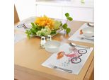Tovagliette Per Bambini Abakuhaus, Bambina Felice Con Mazzo Di Fiori E Bicicletta, Attività Infantili Divertenti, Tovaglietta Decorativa In Tessuto Resistente Ai Colori Per La Sala Da Pranzo E La Cucina, Multicolore