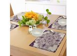 Abakuhaus Tovagliette Mandala Viola, Forma A Fiocco Di Neve Con Motivo Geometrico Su Sfondo Grungy, Tiscjdeco In Tessuto Resistente Al Lavaggio Per Sala Da Pranzo E Cucina, Viola Scuro E Grigio Bianco