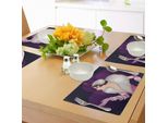 Tovagliette Retrò Abakuhaus, Ritratto Vintage Di Una Giovane Donna Con Pelliccia Soffice E Guanti Rosa Magici Decorati Con Perle, Tovaglietta Decorativa In Tessuto Resistente Ai Colori Per La Sala Da Pranzo E La Cucina, Multicolore