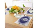 Tovagliette Abakuhaus Hamsa, Motivo Mandala Mediorientale Con Disegno Orientale A Mano Con Cuore E Occhio, Tiscjdeco In Tessuto Resistente Al Lavaggio Per La Sala Da Pranzo E La Cucina, Blu Navy E Bianco