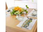 Abakuhaus Tovagliette Urbane Con Graffiti, Camper Hippie Con Pittura Esterna Colorata Con Simbolo Della Pace Artistico, Tiscjdeco In Tessuto Resistente Al Colore Per La Sala Da Pranzo E La Cucina, Multicolore