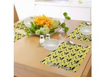 Tovagliette Abakuhaus Con Limoni, Summer Breeze Con Figure Di Limoni Gialli Abbozzate E Mezze Fette Senza Buccia, Decorazioni Da Tavola In Tessuto Resistente Al Lavaggio Per La Sala Da Pranzo E La Cucina, Giallo, Bianco E Nero.
