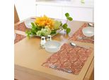 Tovagliette Abakuhaus Retro, Motivi Circolari Intrecciati, Design Astratto Vintage, Decorazioni Artistiche, Tiscjdeco In Tessuto Resistente Al Lavaggio Per La Sala Da Pranzo E La Cucina, Giallo Chiaro E Ruggine.