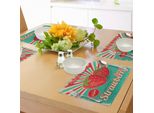 Tovagliette Abakuhaus Con Motivi Frutta, Stile Poster Retrò, Strisce Colorate Con Fragole Su Sfondo Consumato, Decorazioni Da Tavola In Tessuto Resistente Al Lavaggio Per Sala Da Pranzo E Cucina, Multicolore