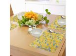Abakuhaus Tovagliette Gialle E Blu, Farfalle Con Silhouette Di Fiori Tropicali Su Sfondo Giallo, Decorazioni Da Tavola In Tessuto Resistente Al Lavaggio Per La Sala Da Pranzo E La Cucina, Giallo, Bianco E Blu