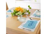 Tovagliette Abakuhaus Yolo, Abbreviazione Del Popolare Slogan Contemporaneo Su Un Biglietto Con Una Graffetta, Stampa Digitale Su Tessuto Lavabile, Decorazione Da Tavola Per La Cucina, Azzurro, Grigio E Blu.