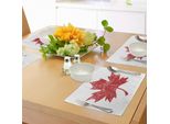 Abakuhaus Tovagliette Foglie, Effetto Sporco Silhouette Foglie Autunnali, Design Monocromatico Naturale, Tiscjdeco In Tessuto Resistente Al Lavaggio Per Sala Da Pranzo E Cucina, Rosso Scarlatto E Bianco