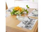 Abakuhaus Ciao, Splendidi Tovagliette, Frase Calligrafica Unica In Stile Scrittura A Mano Su Sfondo Bianco, Sottobicchieri In Tessuto Lavabile Decorazione Da Tavola Con Stampa, Bianco E Nero