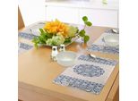 Tovagliette Abakuhaus Bohemien, Stile Acquerello, Motivo Folcloristico Gitano, Mandala Tribale Asiatico Rotondo, Tiscjdeco In Tessuto Resistente Al Lavaggio Per Sala Da Pranzo E Cucina, Blu Scuro E Crema