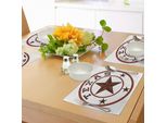 Tovagliette Abakuhaus Texas Stern, Simbolo Rotondo Con Illustrazione Monocromatica Raffigurante Una Stella E La Terra, Tiscjdeco In Tessuto Resistente Al Lavaggio Per La Sala Da Pranzo E La Cucina, Marrone Scuro E Marrone