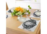 Abakuhaus Tovagliette Bianche E Nere, Ritratto Monocromatico Di Una Testa Di Leone, Design Africano Con Animali Della Giungla, Tiscjdeco In Tessuto Resistente Al Lavaggio Per La Sala Da Pranzo E La Cucina, Bianco E Nero