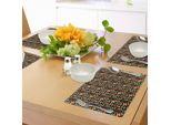 Tovagliette Abakuhaus Api, Composizione Grafica Estiva Con Favi, Api, Fiori E Secchielli Di Miele Su Sfondo Nero, Tessuto Lavabile E Resistente Allo Scolorimento Per Sala Da Pranzo E Cucina, Multicolore