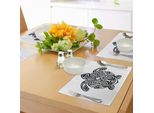 Abakuhaus Tovagliette Bianche E Nere, Tartaruga Monocolore Con Fiori Di Loto E Motivi Culturali Maori, Tiscjdeco In Tessuto Resistente Al Lavaggio Per La Sala Da Pranzo E La Cucina, Bianco E Nero