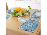 Abakuhaus Tovagliette Geometriche, Piastrelle A Mosaico Con Cerchi Concentrici Composte Da Piccoli Punti In Tonalità Blu, Sottobicchieri In Tessuto Lavabile Decorazioni Per La Tavola Con Stampa, Bianco E Blu