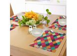 Abakuhaus Tovagliette Colorate, Motivo Geometrico A Rombi Con Quadrati Sporchi E Inquietanti, Tiscjdeco In Tessuto Resistente Al Lavaggio Per La Sala Da Pranzo E La Cucina, Multicolore