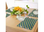 Abakuhaus Tovagliette Gialle E Blu, Motivo Floreale Con Canna Su Fogliame Fiorito Su Sfondo Blu, Tiscjdeco In Tessuto Resistente Al Lavaggio Per La Sala Da Pranzo E La Cucina, Arancione, Giallo E Blu