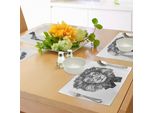 Tovagliette Abakuhaus Leone, Grafica Astratta Di Un Animale Selvatico Con Occhiali Hipster, Tiscjdeco In Tessuto Resistente Ai Colori Per La Sala Da Pranzo E La Cucina, Grigio Chiaro E Grigio