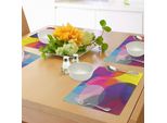Abakuhaus Tovagliette Geometriche, Motivo Astratto Con Cerchi Colorati Sovrapposti A Illustrazioni Di Forme Geometriche, Decorazioni Da Tavola In Tessuto Resistente Al Lavaggio Per La Sala Da Pranzo E La Cucina, Multicolore